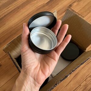 24 Pack 2 oz Round Black Tin Containers with Slip-on Lids - Aluminum Tin Cans